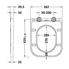 [BCTS499] Square Wrapover Soft Close Seat (Urea) - Technical Drawing