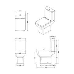 [BCTT01A] Comfort Height Close-Coupled Toilet Soft-Close Seat – White - Technical Drawing
