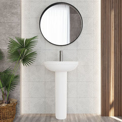 [BCVI002] Copmere Modern White Round Bathroom Basin with Choice of Pedestal - 500mm - Lifestyle 1