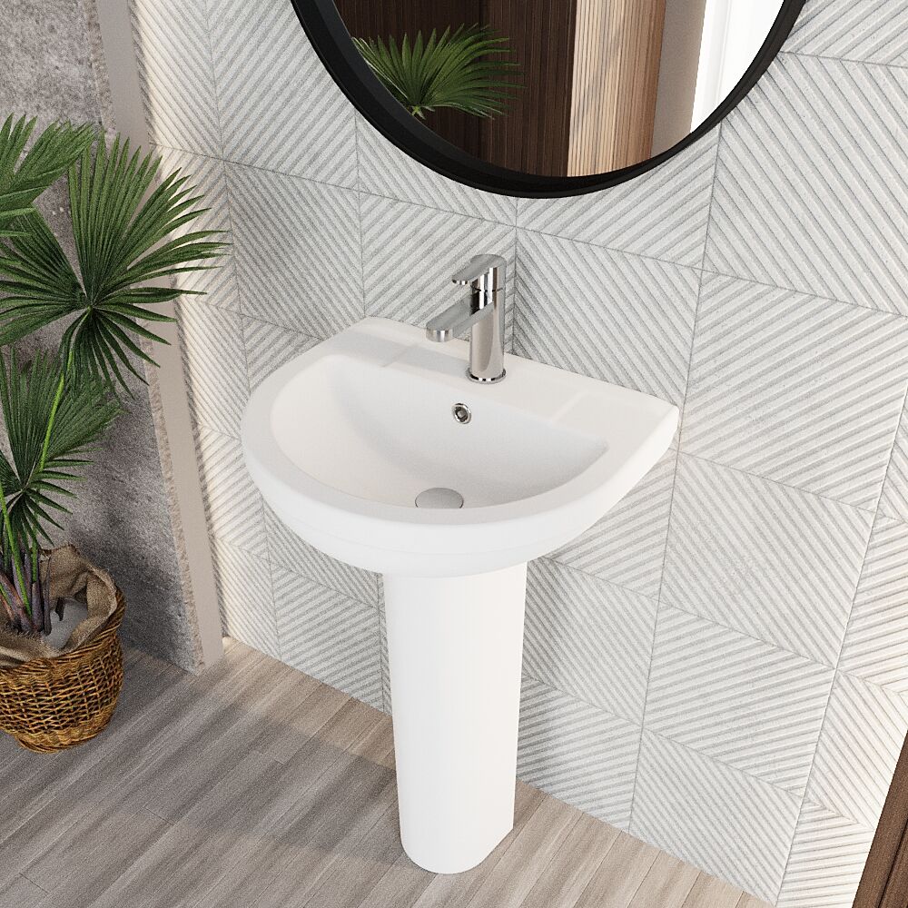 [BCVI002] Copmere Modern White Round Bathroom Basin with Choice of Pedestal - 500mm - Lifestyle 2