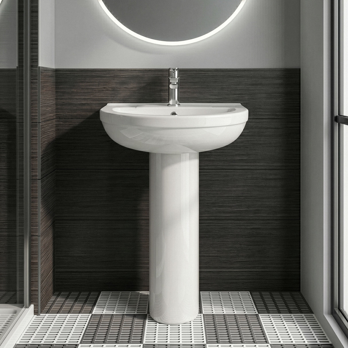 [BCVI002] Copmere Modern White Round Bathroom Basin with Choice of Pedestal - 500mm - Silo