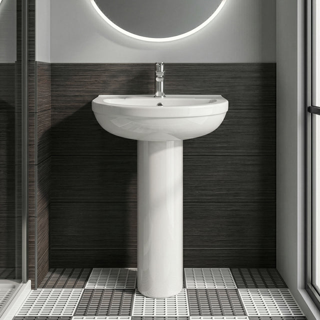 [BCVI002] Copmere Modern White Round Bathroom Basin with Choice of Pedestal - 500mm - Silo