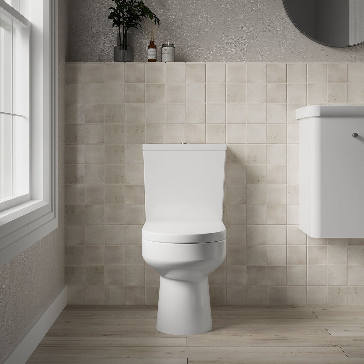 [BCVI003] Copmere Modern White Semi-Flush to Wall Bathroom Toilet Pan & Cistern - 380mm - Lifestyle 1
