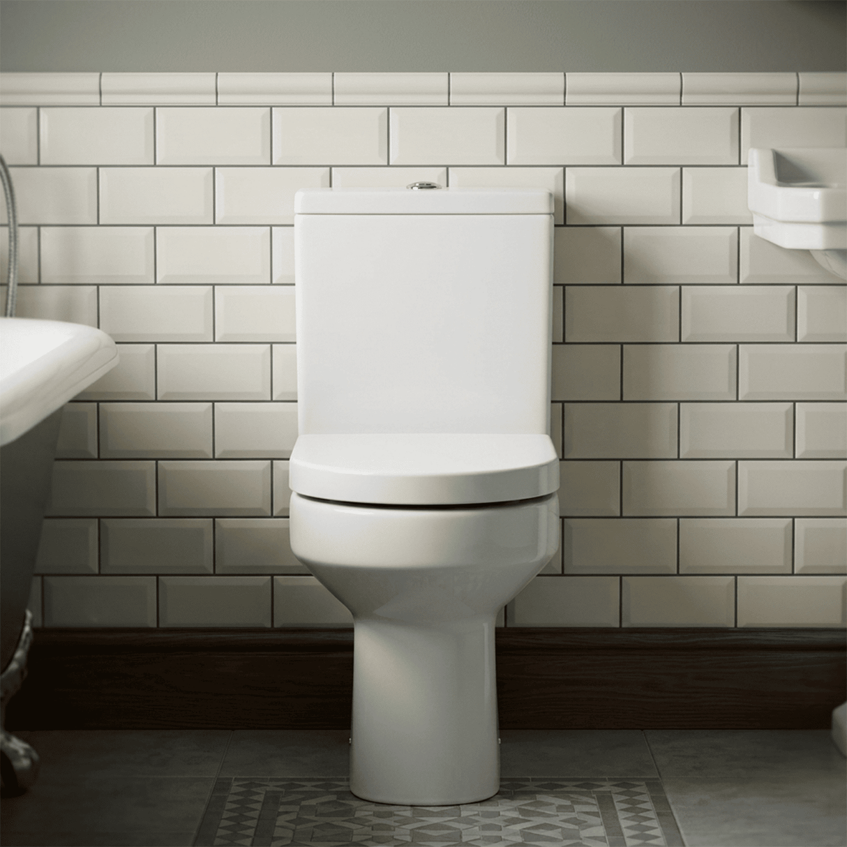 [BCVI003] Copmere Modern White Semi-Flush to Wall Bathroom Toilet Pan & Cistern - 380mm - Silo