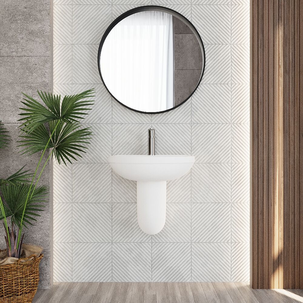 [BCVI004] Copmere Modern White Round Bathroom Basin with Choice of Pedestal - 500mm - Lifestyle 1