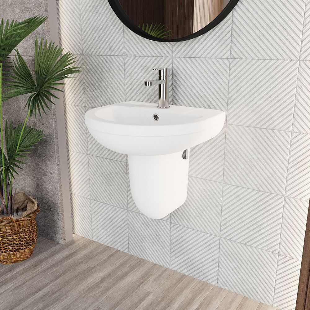 [BCVI004] Copmere Modern White Round Bathroom Basin with Choice of Pedestal - 500mm - Lifestyle 3