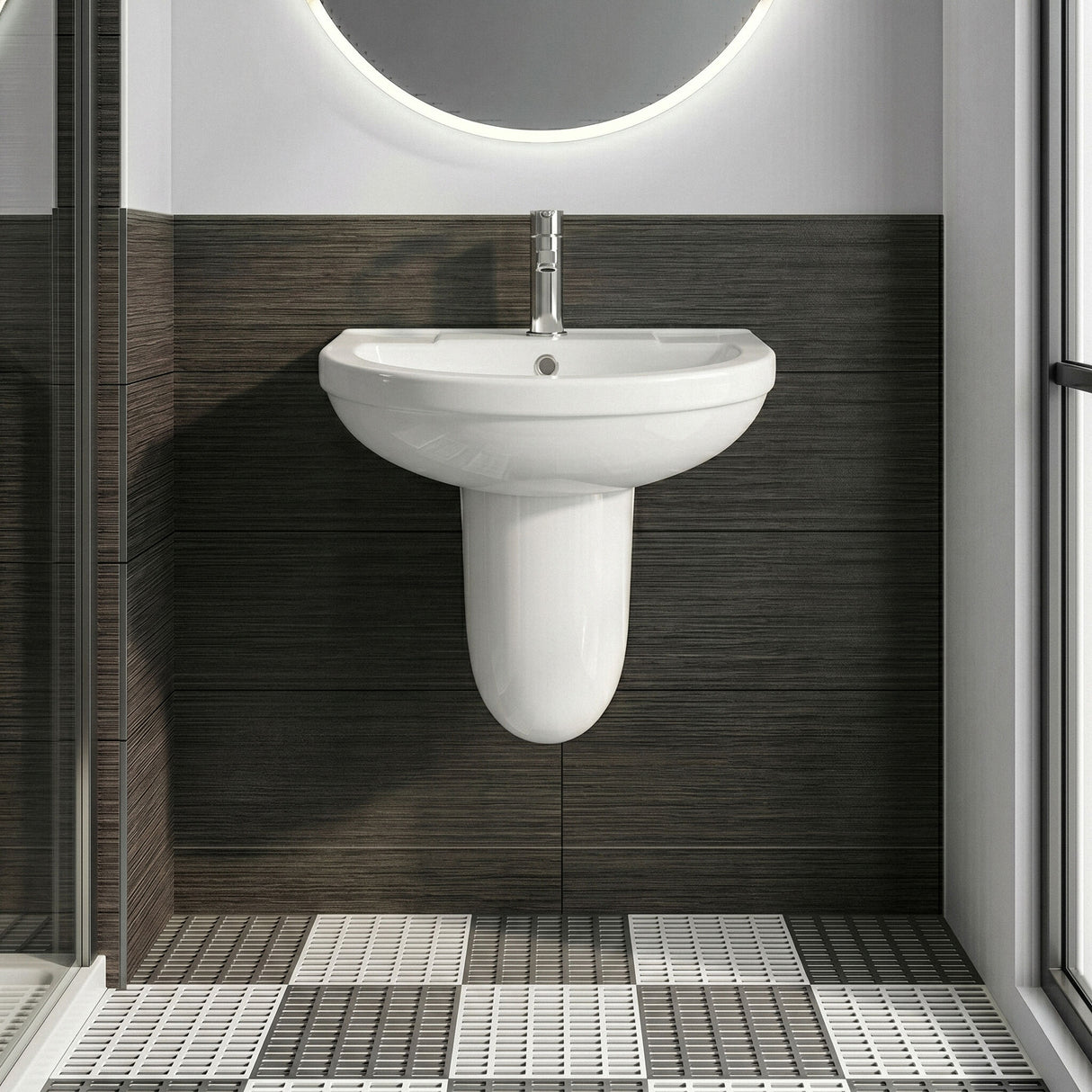[BCVI004] Copmere Modern White Round Bathroom Basin with Choice of Pedestal - 500mm - Silo
