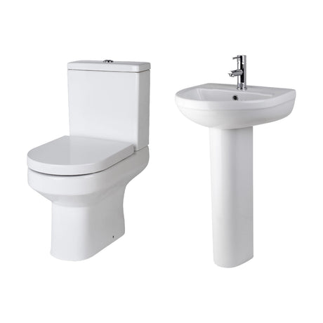 [BCVI006] Copmere Ceramic Bathroom Suite - Semi Flush to Wall Toilet, Cistern, Soft-Close Seat & 500mm Basin with Full or Semi Pedestal - Cutout