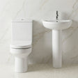 [BCVI006] Copmere Ceramic Bathroom Suite - Semi Flush to Wall Toilet, Cistern, Soft-Close Seat & 500mm Basin with Full or Semi Pedestal - Silo