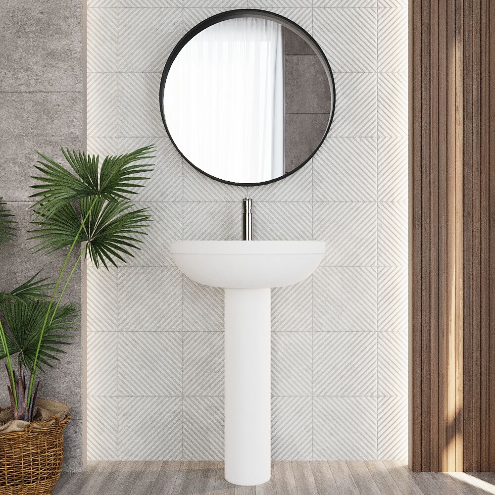 [BCVT002] Churnet Round Ceramic Basin and Pedestal - 1 or 2 Tap Hole - 845 x 555 x 445mm - Lifestyle 1