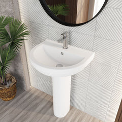 [BCVT002] Churnet Round Ceramic Basin and Pedestal - 1 or 2 Tap Hole - 845 x 555 x 445mm - Lifestyle 2