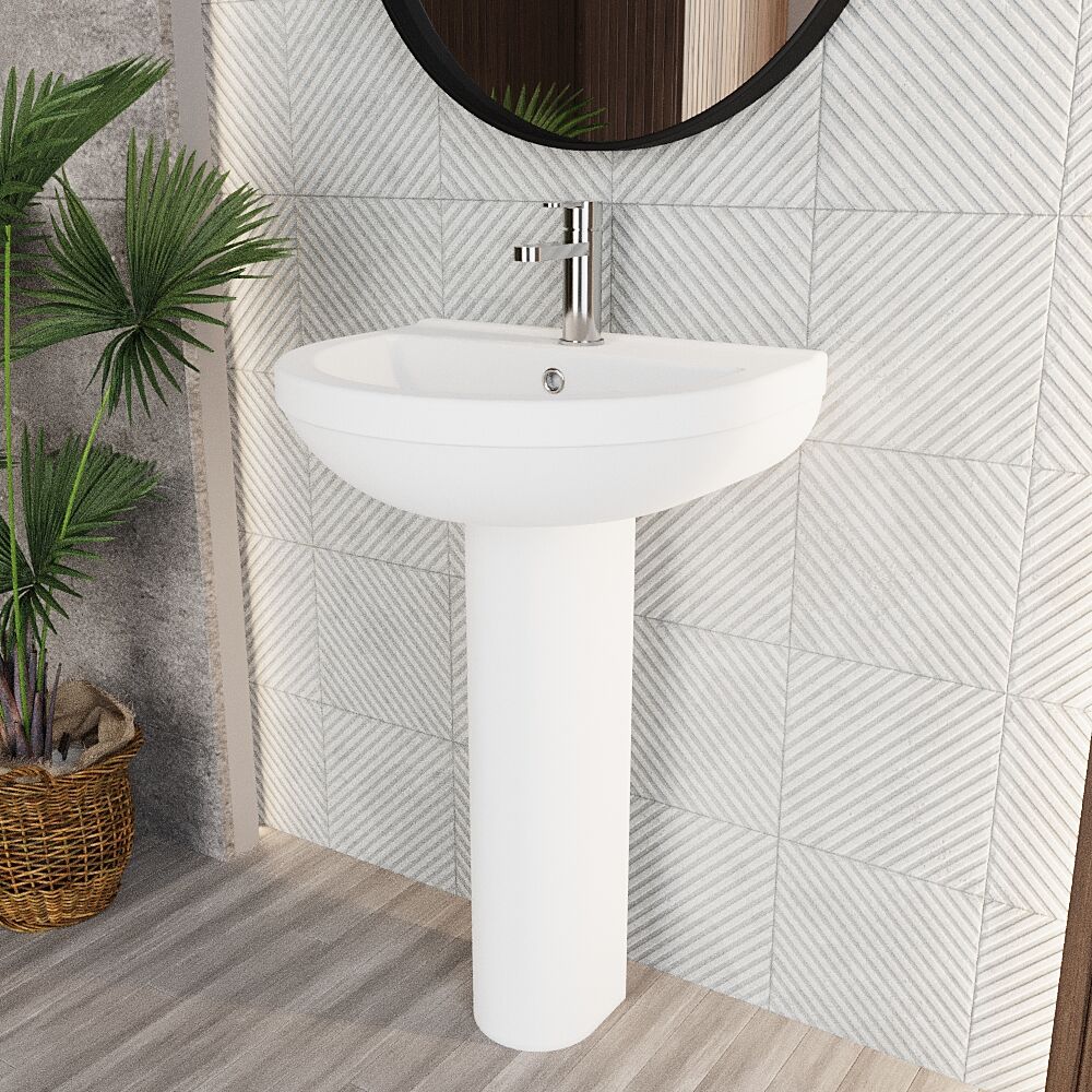 [BCVT002] Churnet Round Ceramic Basin and Pedestal - 1 or 2 Tap Hole - 845 x 555 x 445mm - Lifestyle 3