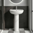 [BCVT002] Churnet Round Ceramic Basin and Pedestal - 1 or 2 Tap Hole - 845 x 555 x 445mm - Silo