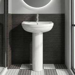 [BCVT002] Churnet Round Ceramic Basin and Pedestal - 1 or 2 Tap Hole - 845 x 555 x 445mm - Silo