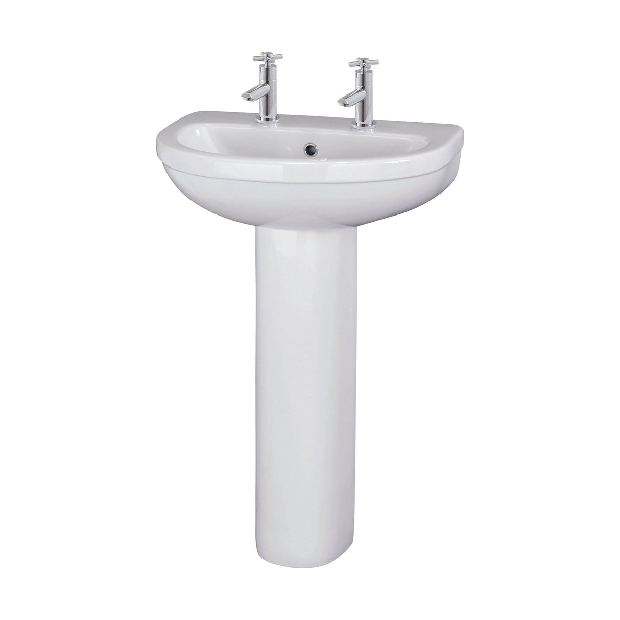 [BCVT003] Churnet Round Ceramic Basin and Pedestal - 1 or 2 Tap Hole - 845 x 555 x 445mm - Cutout