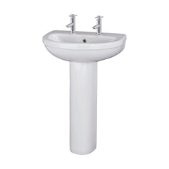 [BCVT003] Churnet Round Ceramic Basin and Pedestal - 1 or 2 Tap Hole - 845 x 555 x 445mm - Cutout