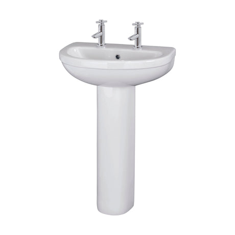 [BCVT003] Churnet Round Ceramic Basin and Pedestal - 1 or 2 Tap Hole - 845 x 555 x 445mm - Cutout