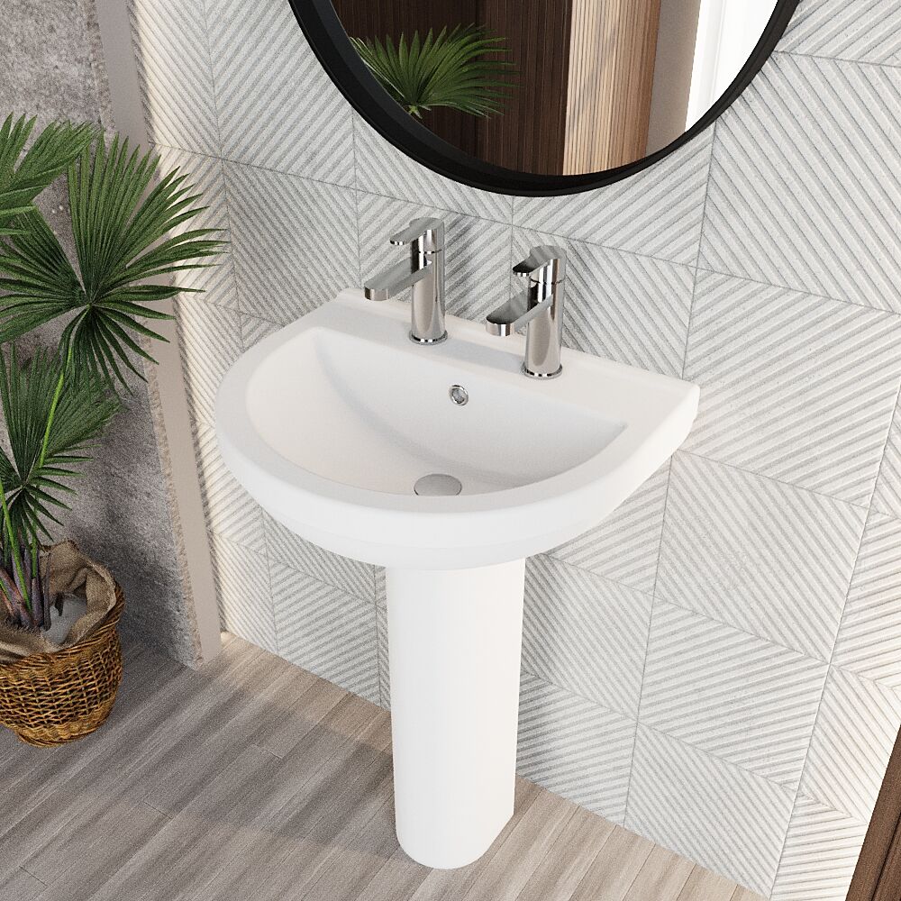[BCVT003] Churnet Round Ceramic Basin and Pedestal - 1 or 2 Tap Hole - 845 x 555 x 445mm - Lifestyle 2
