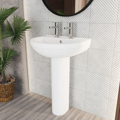 [BCVT003] Churnet Round Ceramic Basin and Pedestal - 1 or 2 Tap Hole - 845 x 555 x 445mm - Lifestyle 3
