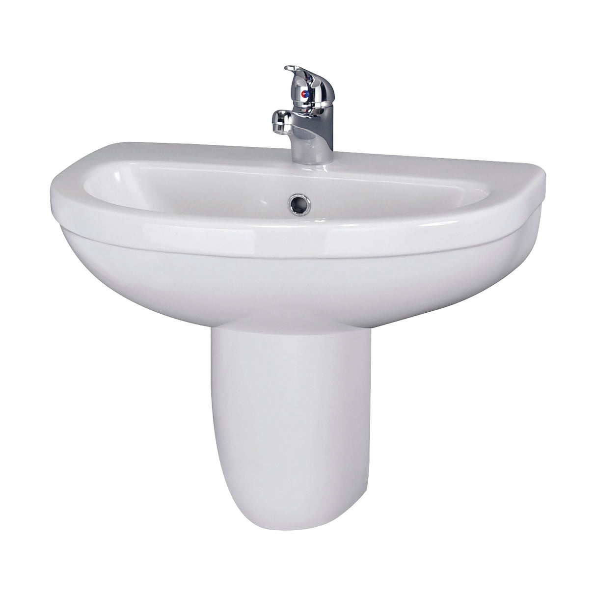 [BCVT004] Churnet Modern White Soft Round Semi Pedestal Bathroom Basin - 1 or 2 Tap Hole (555mm) - Cutout