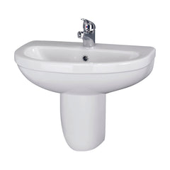 [BCVT004] Churnet Modern White Soft Round Semi Pedestal Bathroom Basin - 1 or 2 Tap Hole (555mm) - Cutout