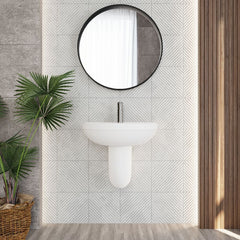 [BCVT004] Churnet Modern White Soft Round Semi Pedestal Bathroom Basin - 1 or 2 Tap Hole (555mm) - Lifestyle 1