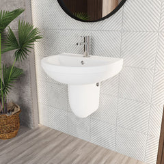 [BCVT004] Churnet Modern White Soft Round Semi Pedestal Bathroom Basin - 1 or 2 Tap Hole (555mm) - Lifestyle 3