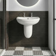 [BCVT004] Churnet Modern White Soft Round Semi Pedestal Bathroom Basin - 1 or 2 Tap Hole (555mm) - Silo