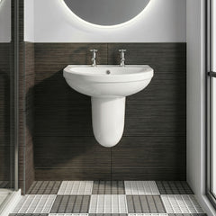 [BCVT004] Churnet Modern White Soft Round Semi Pedestal Bathroom Basin - 1 or 2 Tap Hole (555mm) - Silo