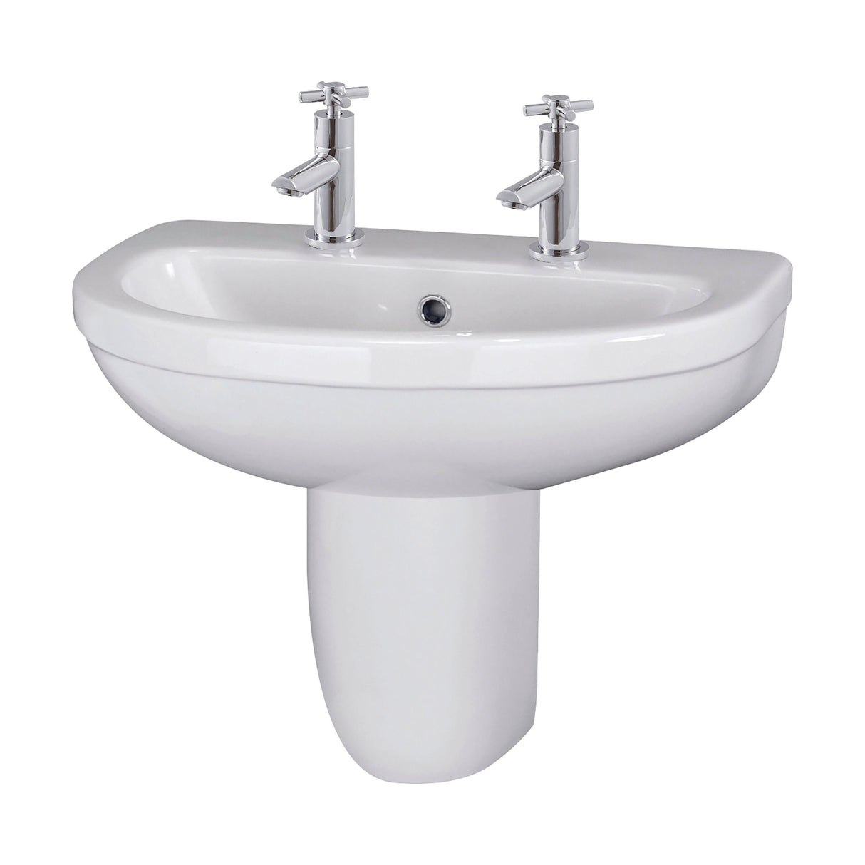 [BCVT005] Churnet Modern White Soft Round Semi Pedestal Bathroom Basin - 1 or 2 Tap Hole (555mm) - Cutout