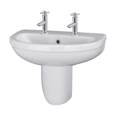 [BCVT005] Churnet Modern White Soft Round Semi Pedestal Bathroom Basin - 1 or 2 Tap Hole (555mm) - Cutout