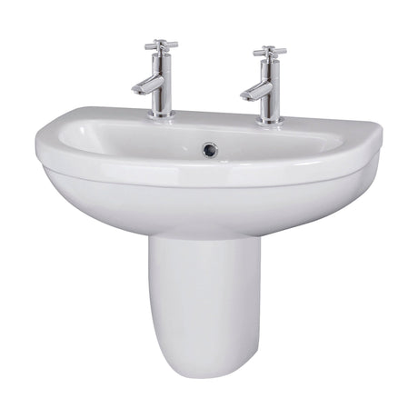 [BCVT005] Churnet Modern White Soft Round Semi Pedestal Bathroom Basin - 1 or 2 Tap Hole (555mm) - Cutout