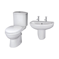 [BCVT009] Churnet Ceramic Bathroom Bundle - Toilet Pan with Cistern, Soft-Close Seat & 550mm Basin with Full or Semi Pedestal (1TH or 2TH) - Cutout