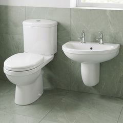 [BCVT009] Churnet Ceramic Bathroom Bundle - Toilet Pan with Cistern, Soft-Close Seat & 550mm Basin with Full or Semi Pedestal (1TH or 2TH) - Lifestyle 1