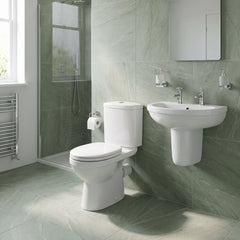[BCVT009] Churnet Ceramic Bathroom Bundle - Toilet Pan with Cistern, Soft-Close Seat & 550mm Basin with Full or Semi Pedestal (1TH or 2TH) - Lifestyle 2