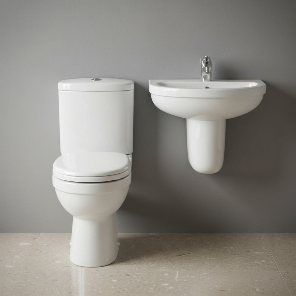 [BCVT010] Churnet Ceramic Bathroom Bundle - Toilet Pan with Cistern, Soft-Close Seat & 550mm Basin with Full or Semi Pedestal (1TH or 2TH) - Silo