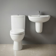 [BCVT010] Churnet Ceramic Bathroom Bundle - Toilet Pan with Cistern, Soft-Close Seat & 550mm Basin with Full or Semi Pedestal (1TH or 2TH) - Silo