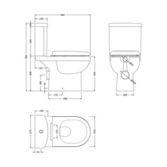 [BCVT250] Balterley Vito Pan Cistern and Soft Close Seat 780mm x 375mm x 640mm - White - Technical Drawing