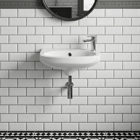 [BCWB832] Balterley Adley Modern Wall Hung Ceramic Basin with Overflow and Tap Hole, 350mm - White - Silo