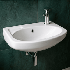 [BCWB842] Balterley Adley Cloakroom Wall Hung 1 Tap Hole Oval Ceramic Basin with Overflow, 450mm - White - Lifestyle 1