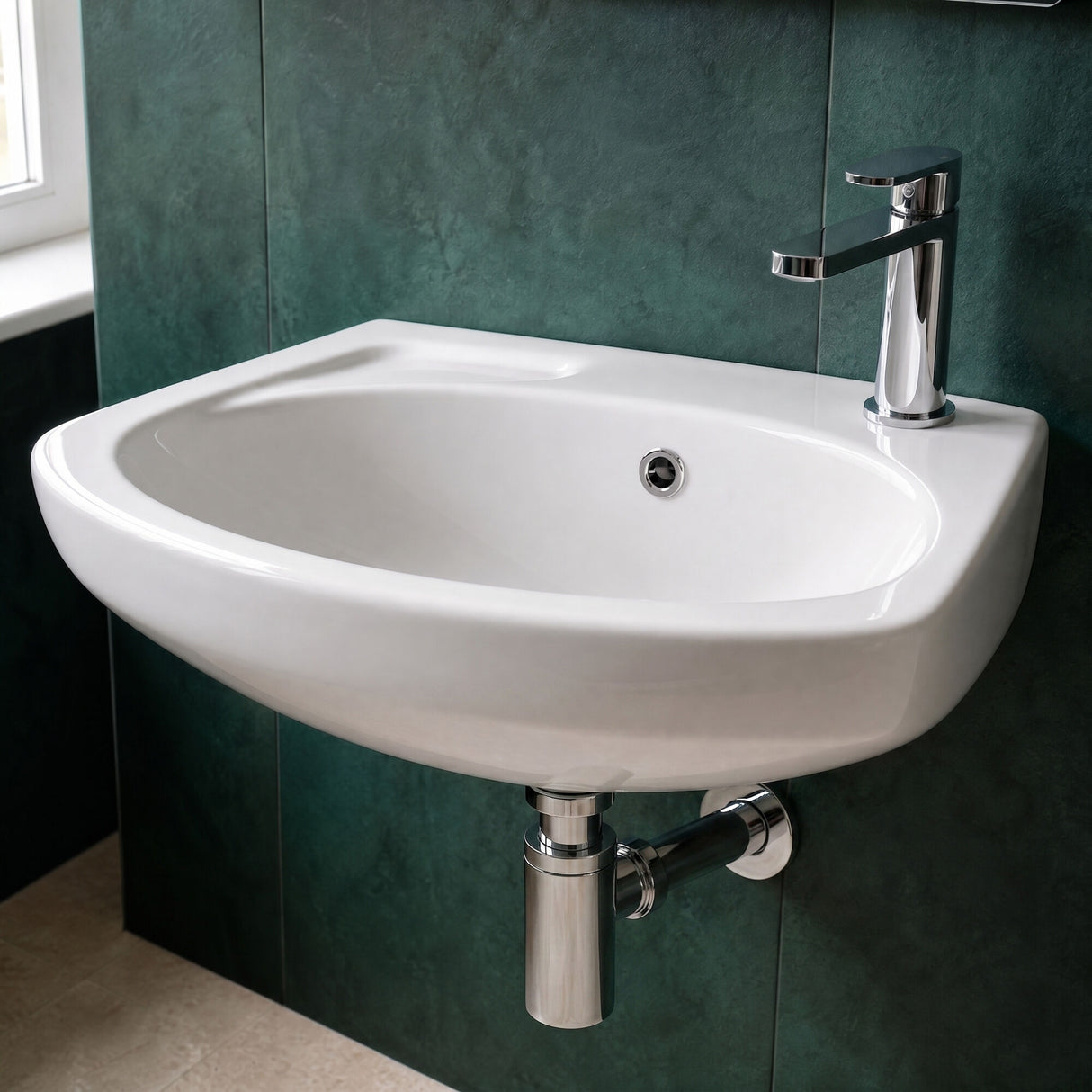 [BCWB842] Balterley Adley Cloakroom Wall Hung 1 Tap Hole Oval Ceramic Basin with Overflow, 450mm - White - Lifestyle 2