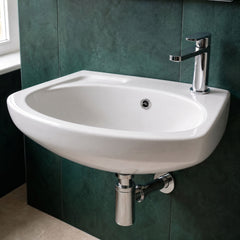 [BCWB842] Balterley Adley Cloakroom Wall Hung 1 Tap Hole Oval Ceramic Basin with Overflow, 450mm - White - Lifestyle 2