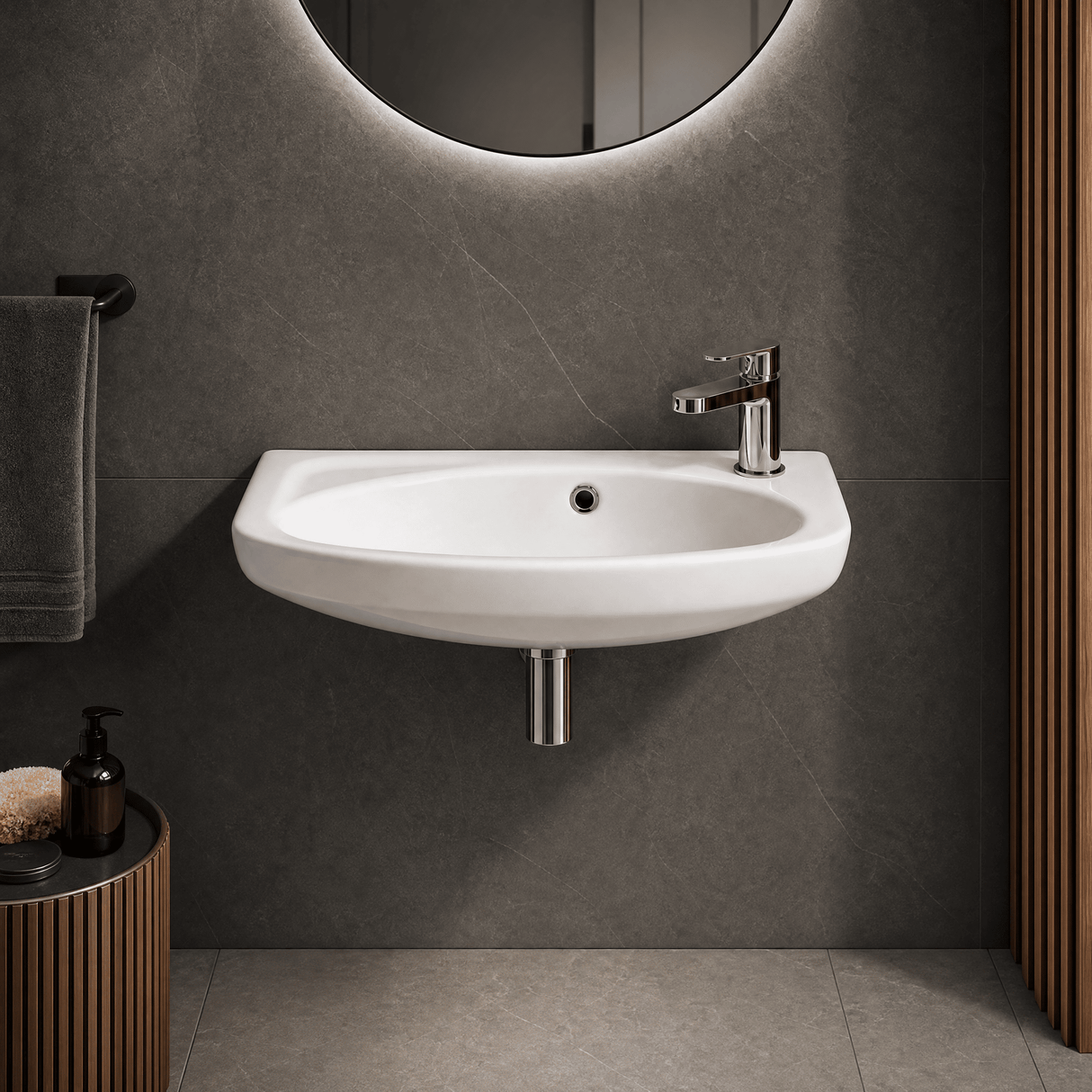 [BCWB842] Balterley Adley Cloakroom Wall Hung 1 Tap Hole Oval Ceramic Basin with Overflow, 450mm - White - Lifestyle 3