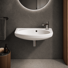 [BCWB842] Balterley Adley Cloakroom Wall Hung 1 Tap Hole Oval Ceramic Basin with Overflow, 450mm - White - Lifestyle 3