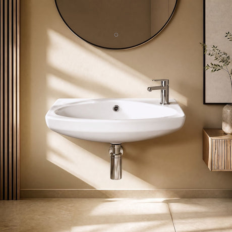 [BCWB842] Balterley Adley Cloakroom Wall Hung 1 Tap Hole Oval Ceramic Basin with Overflow, 450mm - White - Silo