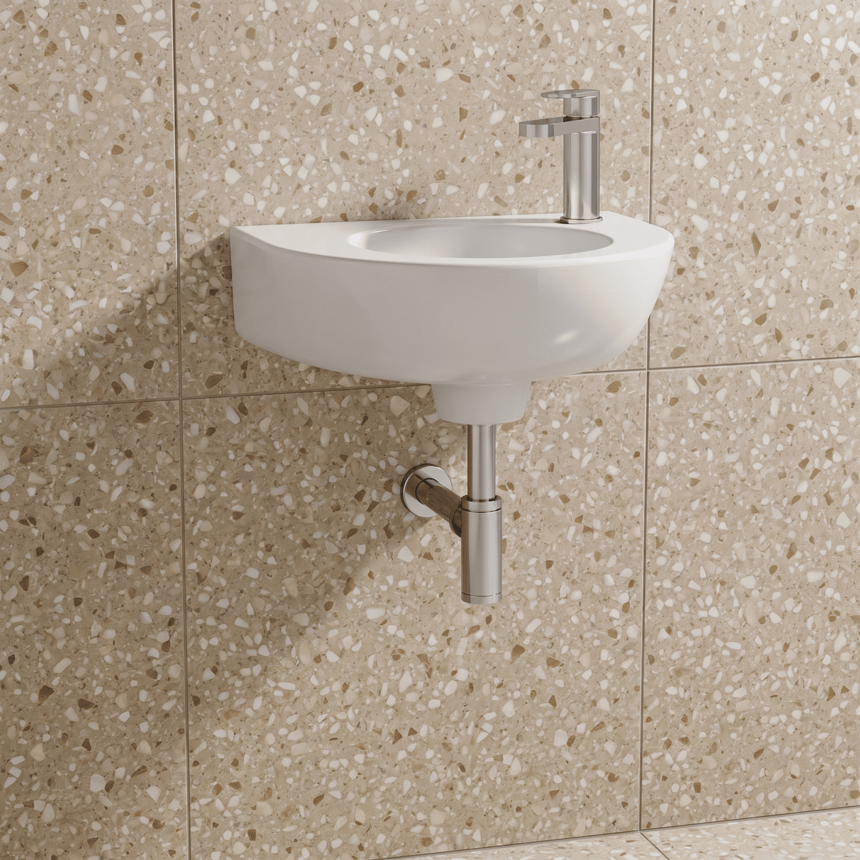 [BCWB932] Balterley Adley Cloakroom Wall Hung 1 Tap Hole Round Ceramic Basin with Overflow, 350mm - White - Lifestyle 1