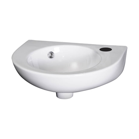 [BCWB942] Balterley Adley Cloakroom Wall Hung 1 Tap Hole Round Ceramic Basin with Overflow, 450mm - White - Cutout