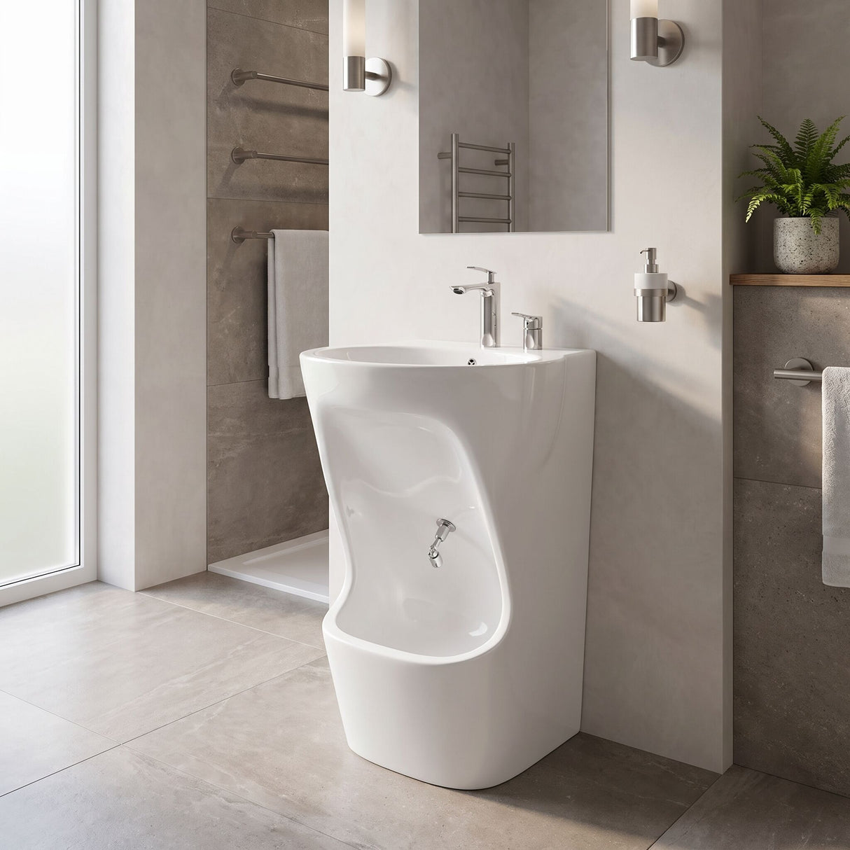 [BCWU101] Wudu Ceramic Wash Basin and Foot Wash, 850 x 565 x 440mm, White - Lifestyle 3