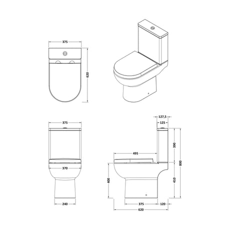 [BCZA01A] Soft-Close D-Shape Toilet Seat Bottom Fix 450mm – White - Technical Drawing