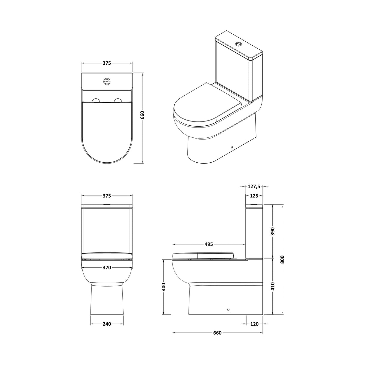 [BCZA03A] Soft-Close D-Shape Toilet Seat Bottom Fix 450mm – White - Technical Drawing